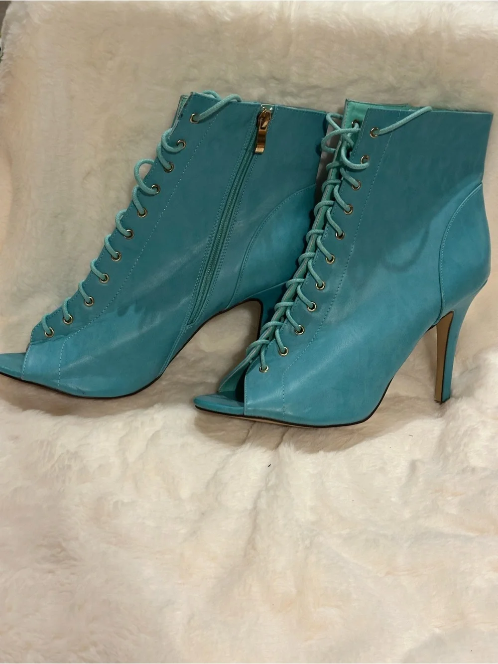 Open-Toe Lace-Up Teal Women’s Booties - Picture 4 of 5